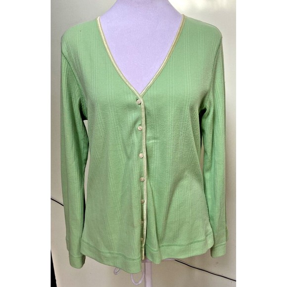 Vintage Weekend Traffic Sz L Green V-Neck Button-Front Long Sleeve Cardigan Top - Picture 2 of 9